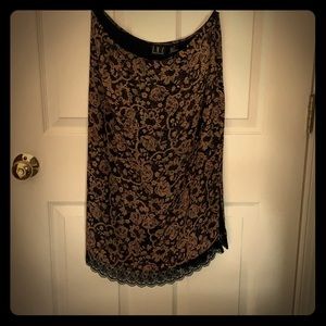 100% silk knee length black & tan floral skirt